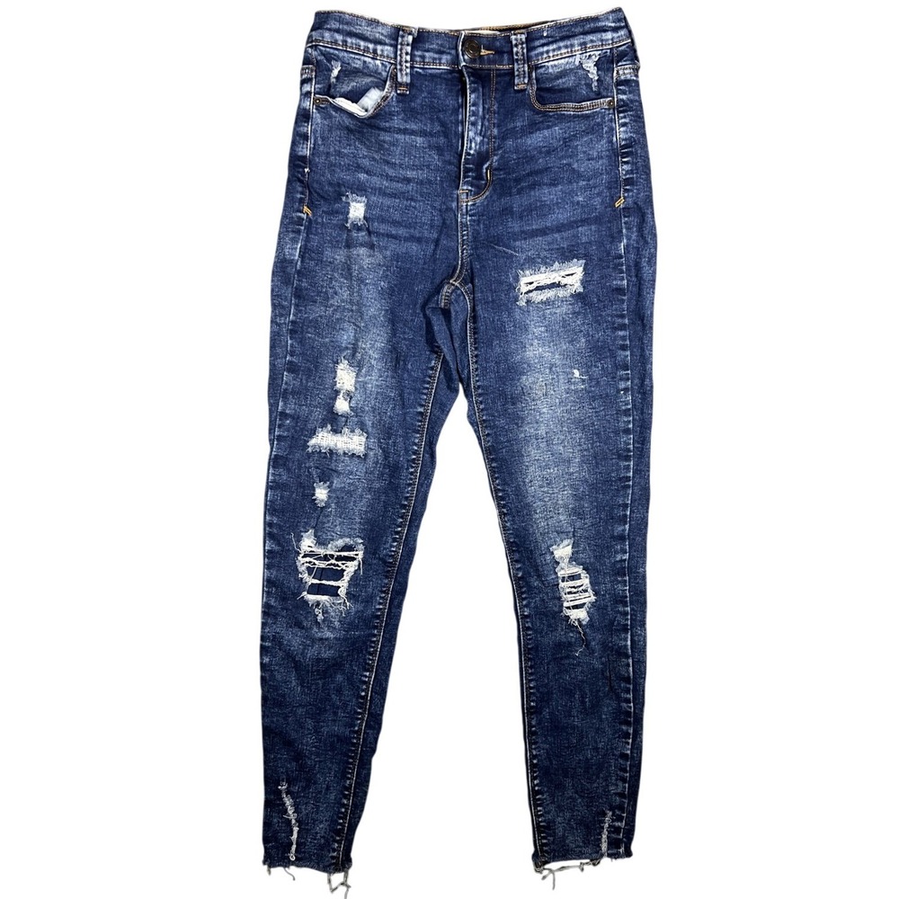 Mudd Women's Size 5 High-Rise Ankle Jeggings Dark Wash‎ Distressed Ripped Jeans
